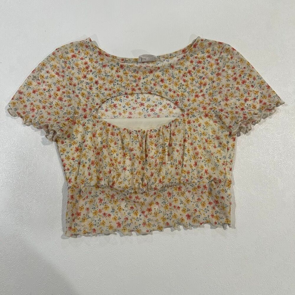 Le Lis Floral Babydoll Crop Top Women’s Small Cottagecore Milkmaid Ruffle Blouse
